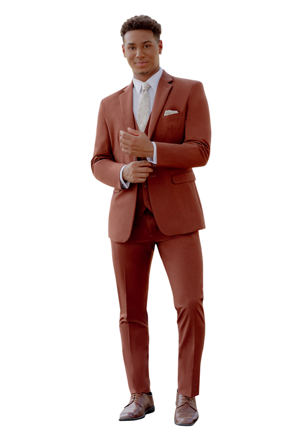 "The Metro" Men's Slim Fit Rust 3 Piece Suit