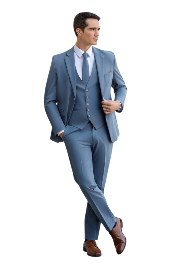 "The Metro" Men's Slim Fit Slate Blue 3 Piece Suit