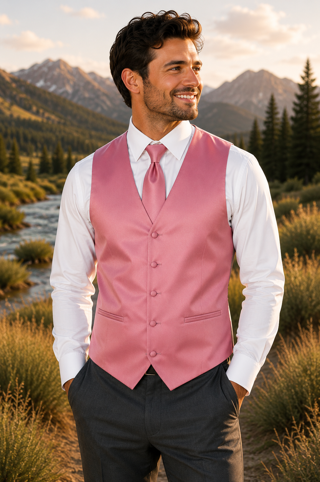 Conjuntos de chaleco y corbata de esmoquin para hombre, diseño de espalda completa en colores populares para bodas formales