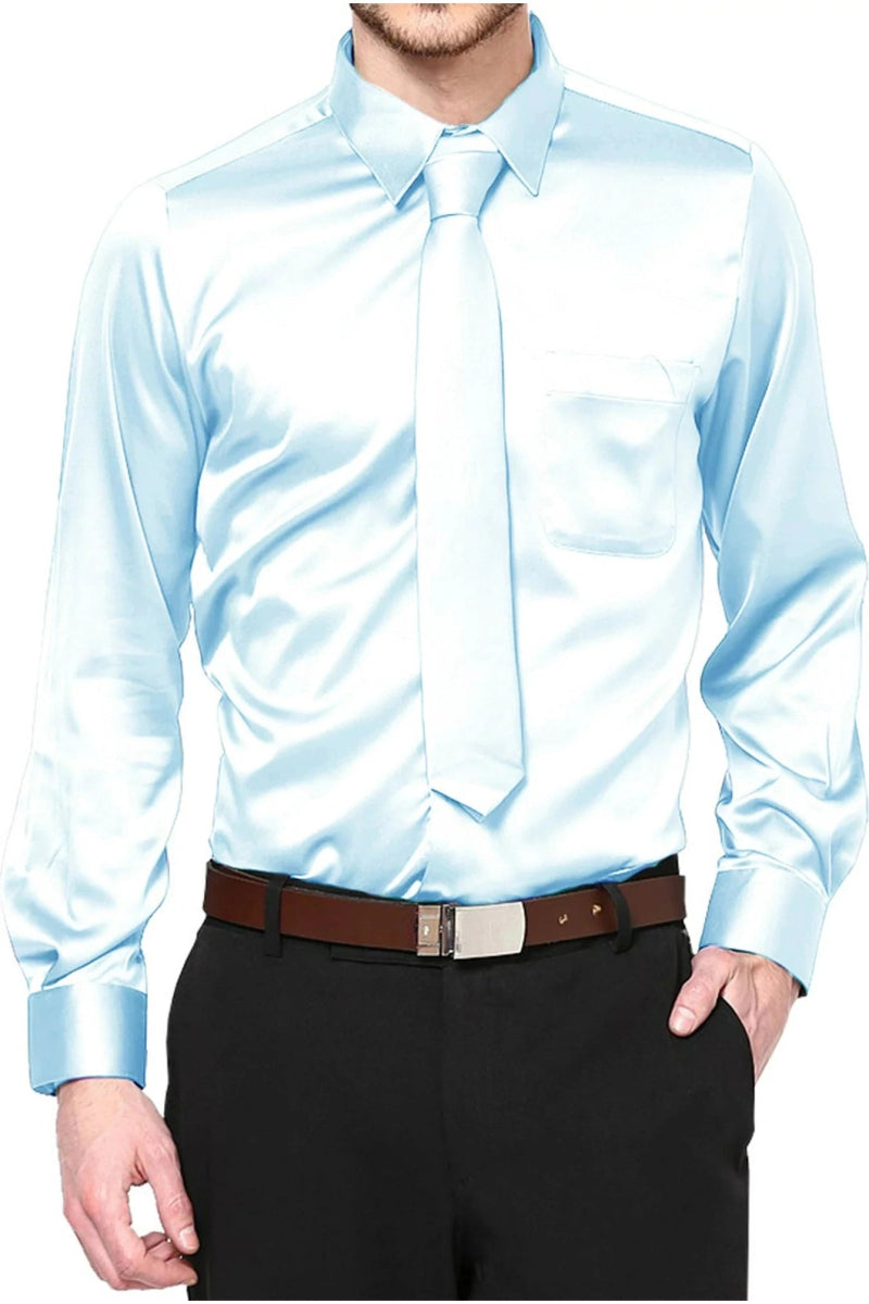 Boys Satin Long Sleeve Dress Shirt with Tie & Pocket Square - Tuxgear