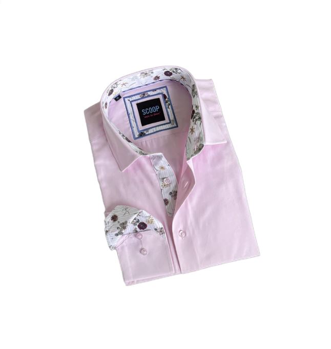 strapless open back dress Men's Light Pink Solid Dress Shirt with Floral Accents