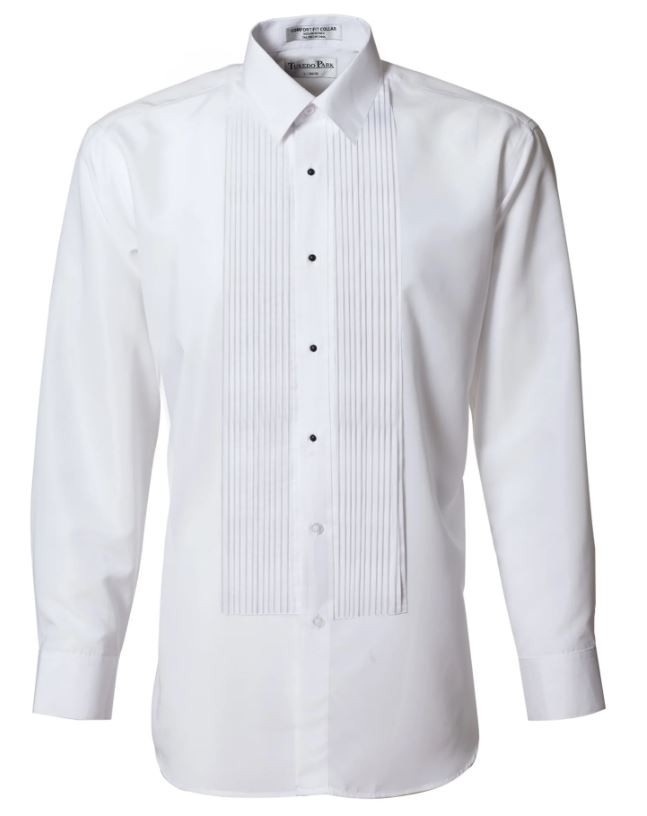 Men’s White Pleated Dress Shirt – Standard Fit, Formal Wear
