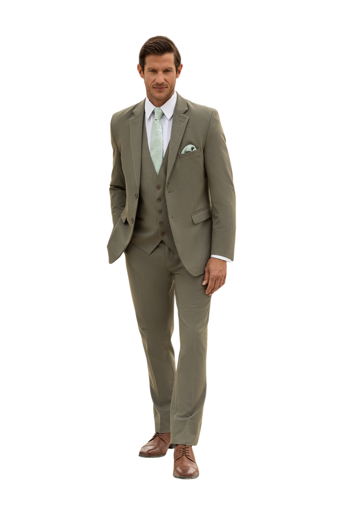 "The Metro" Men's Slim Fit Sage Green 3 Piece Suit