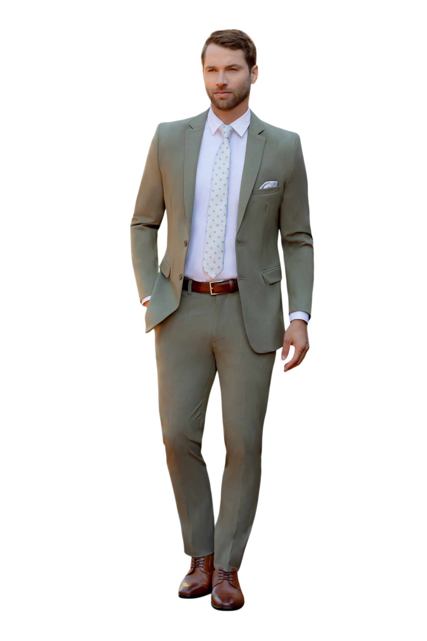 "The Metro" Men's Slim Fit Sage Green 3 Piece Suit