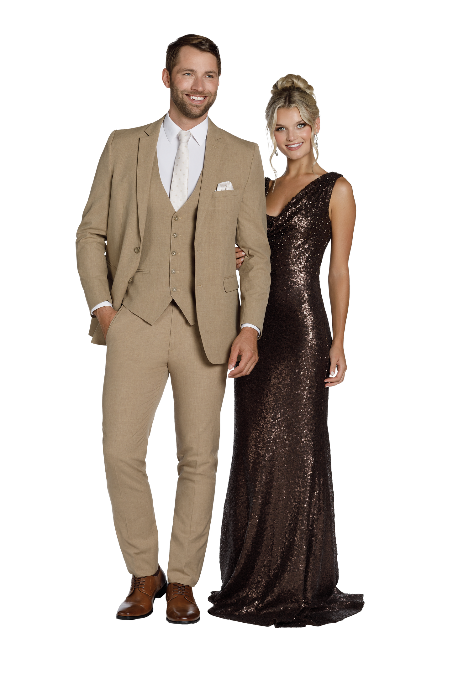 Traje ajustado Mark of Distinction, color camel, para bodas y bailes de graduación, opciones de tres piezas