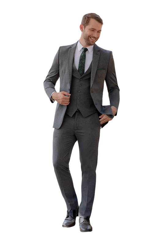 "The Metro" Men's Slim Fit Medium Grey 3 Piece Suit