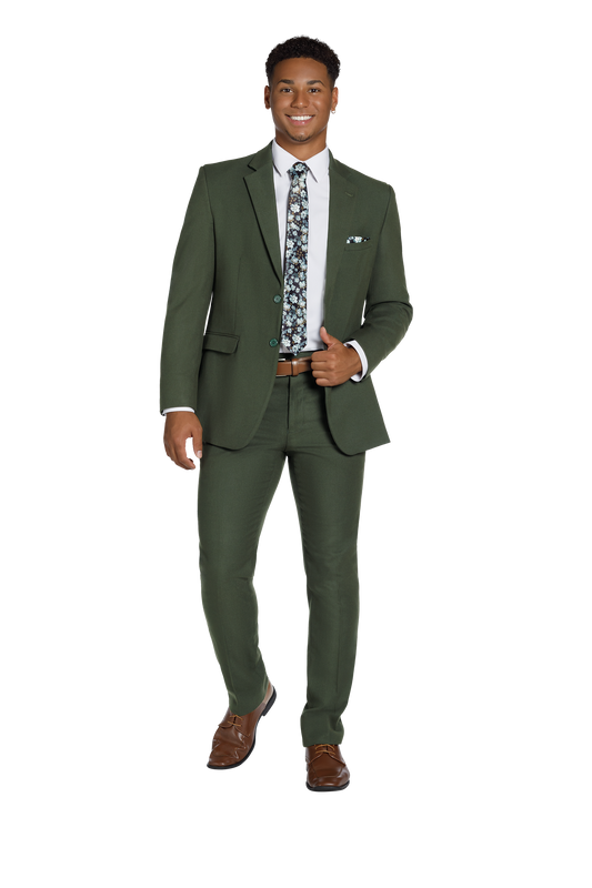 "The Metro" Men's Slim Fit OD Green 3 Piece Suit