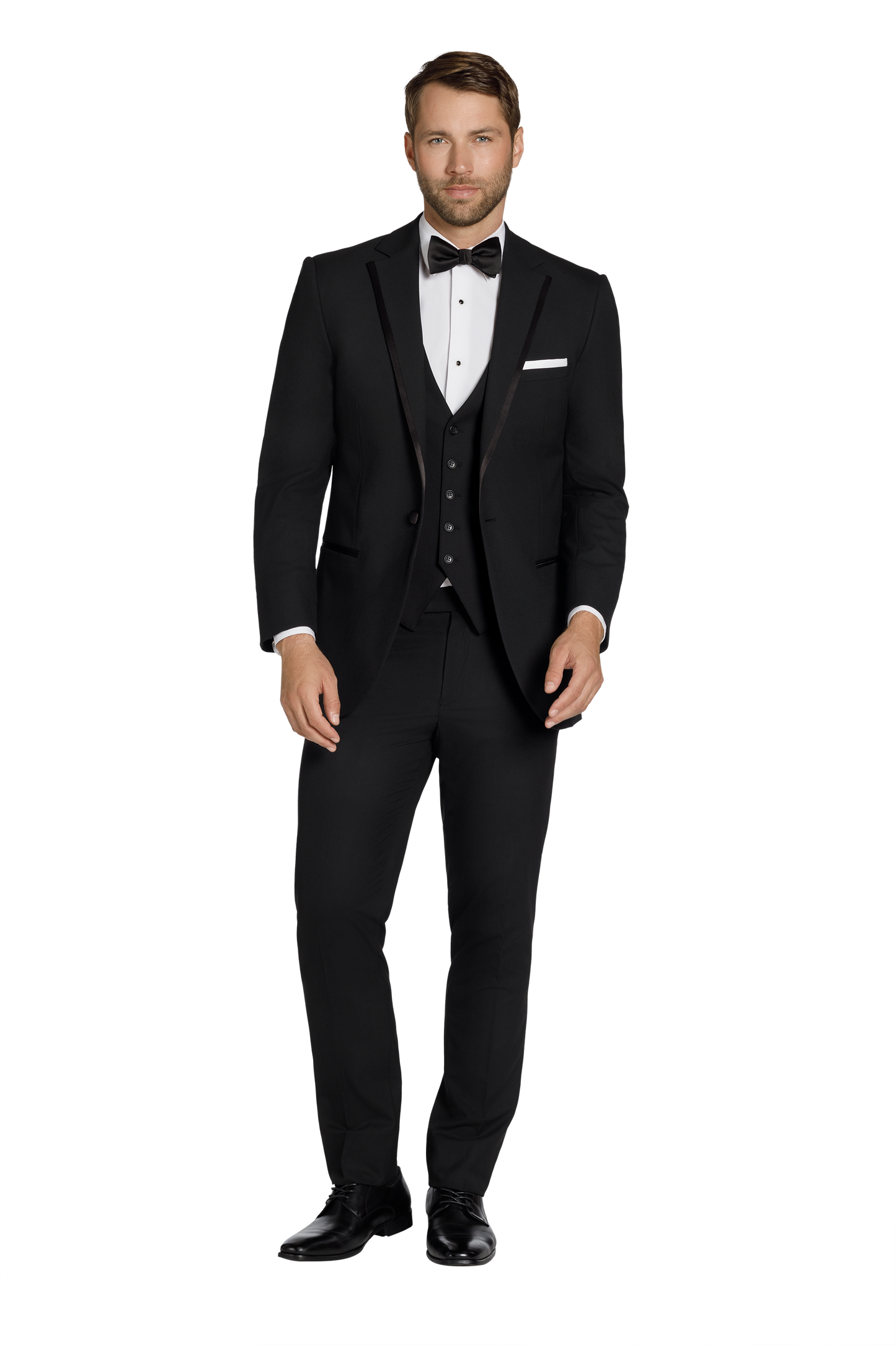 "The Simon" Men's Slim Fit Black 3 Piece 1 Button Notch Tuxedo