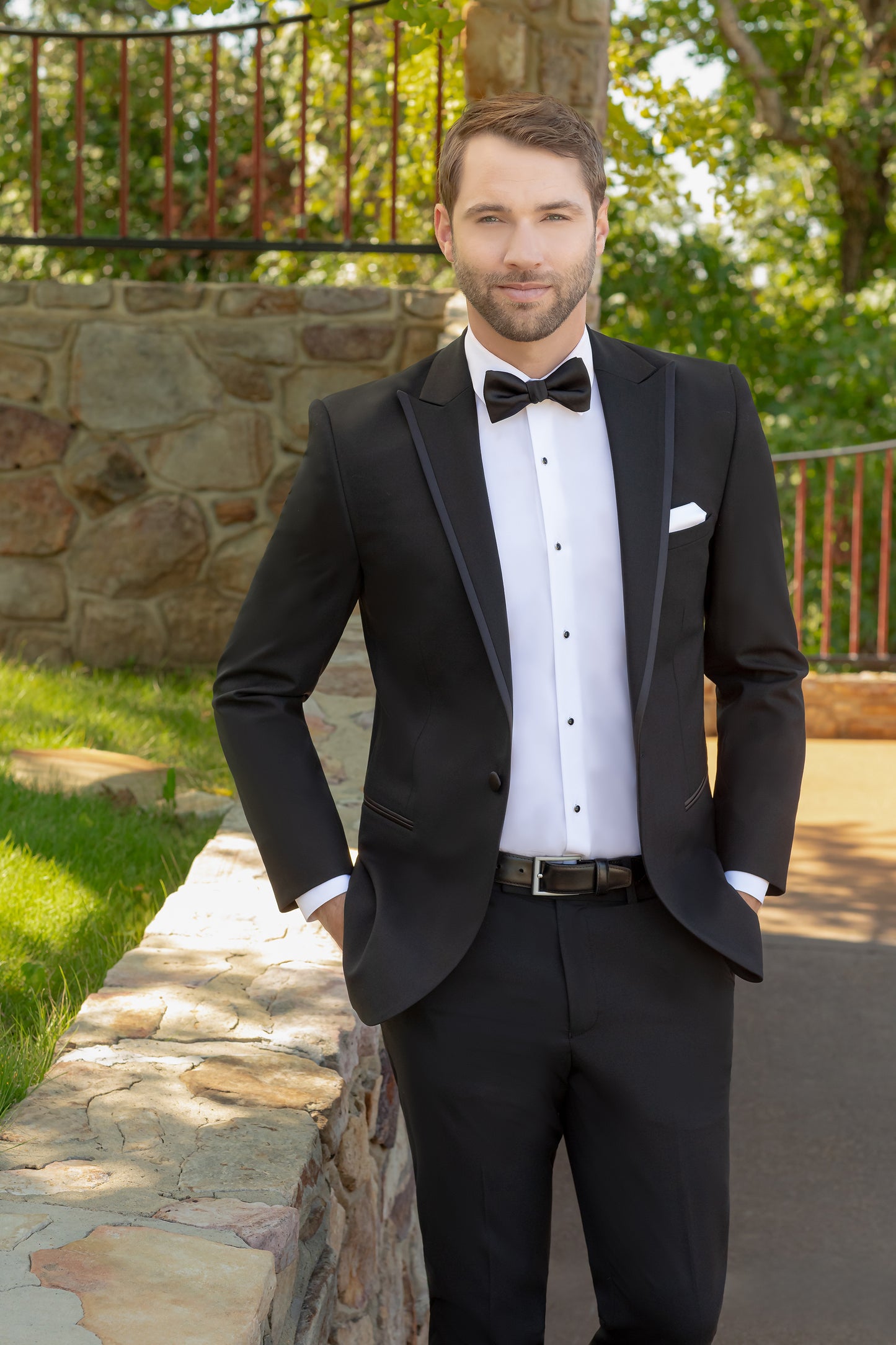 "The Colin" Men's Slim Fit Black 3 Piece 1 Button Peak Tuxedo