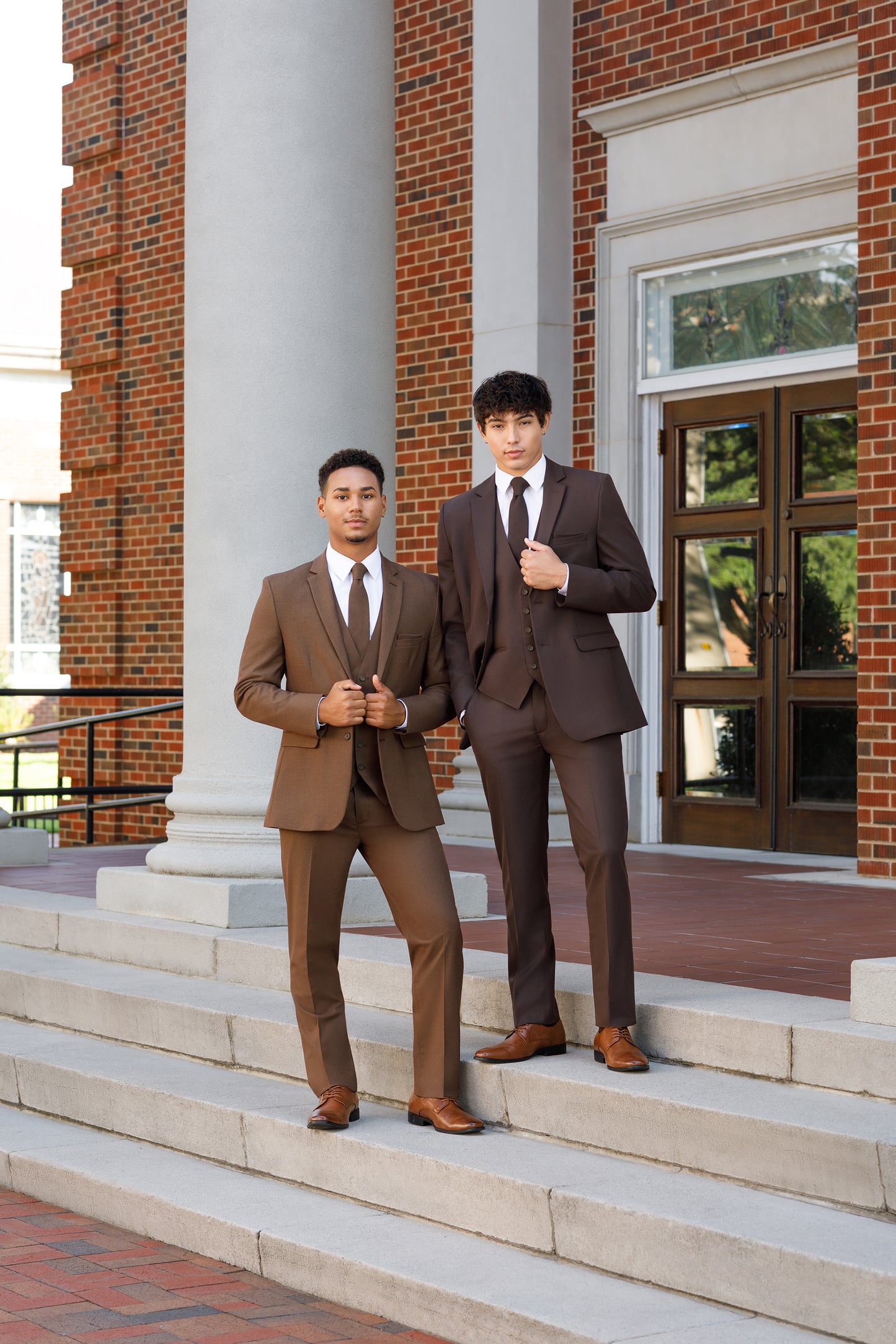Traje ajustado Mark of Distinction, color camel, para bodas y bailes de graduación, opciones de tres piezas