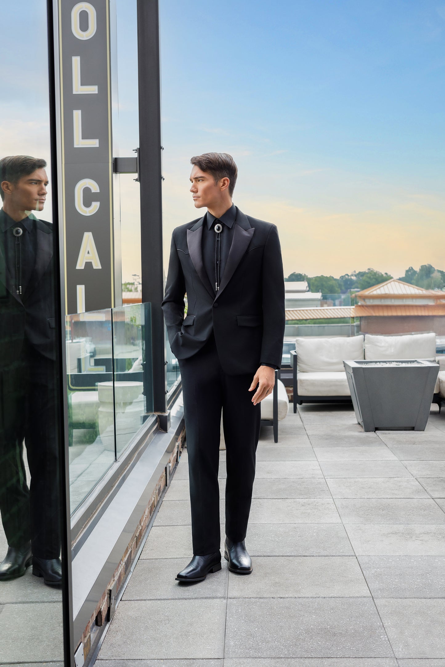 "The Dutton" Men's Slim Fit Black 3 Piece Peak Western Tuxedo
