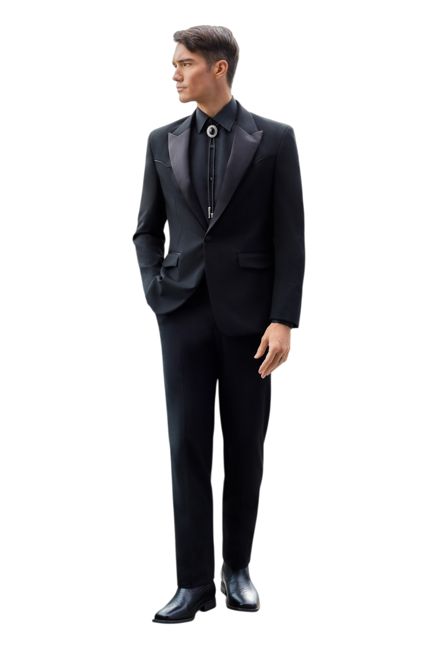 "The Dutton" Men's Slim Fit Black 3 Piece Peak Western Tuxedo