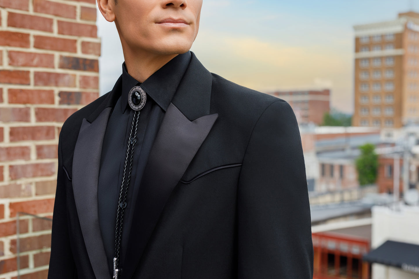 "The Dutton" Men's Slim Fit Black 3 Piece Peak Western Tuxedo