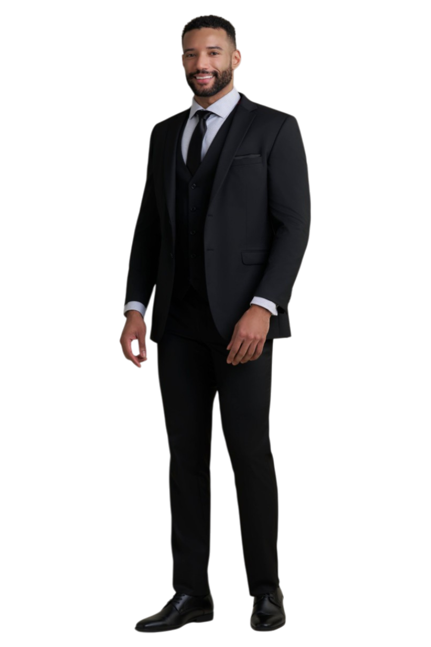"Performance Stretch" Men's Slim Fit Black 3 Piece Suit