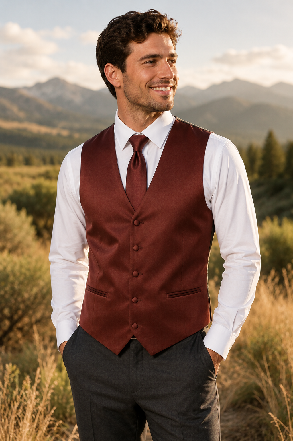 Conjuntos de chaleco y corbata de esmoquin para hombre, diseño de espalda completa en colores populares para bodas formales