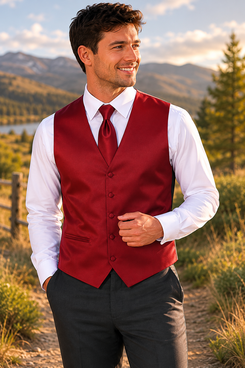 Conjuntos de chaleco y corbata de esmoquin para hombre, diseño de espalda completa en colores populares para bodas formales