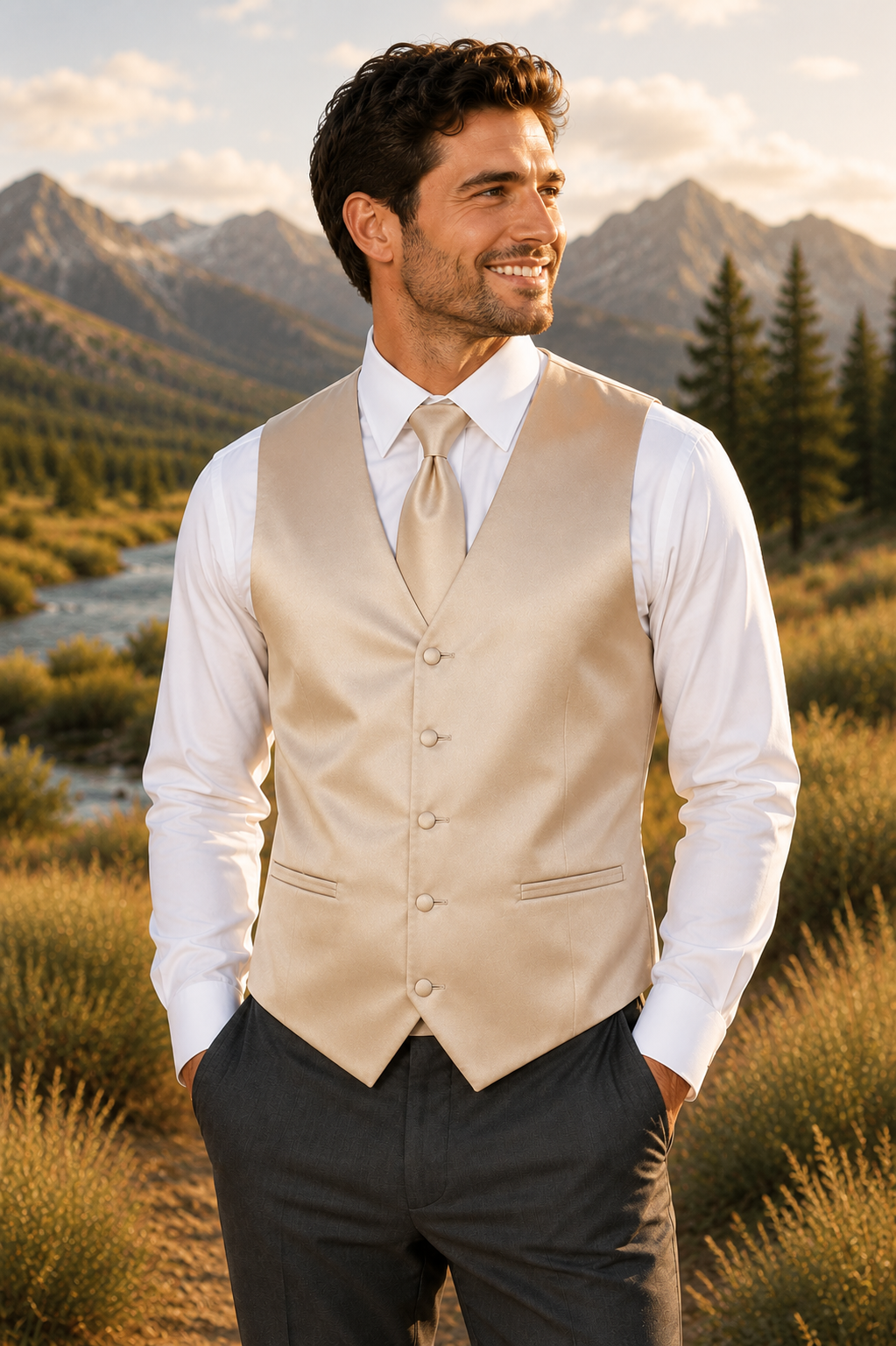 Conjuntos de chaleco y corbata de esmoquin para hombre, diseño de espalda completa en colores populares para bodas formales