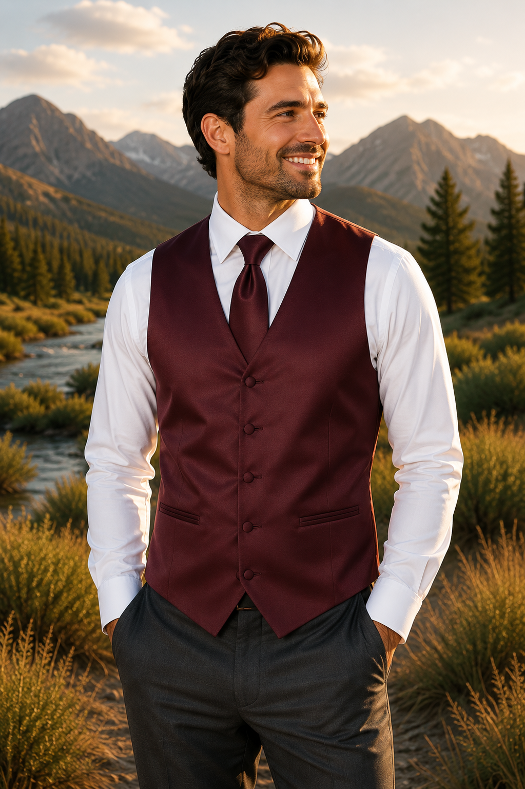 Conjuntos de chaleco y corbata de esmoquin para hombre, diseño de espalda completa en colores populares para bodas formales