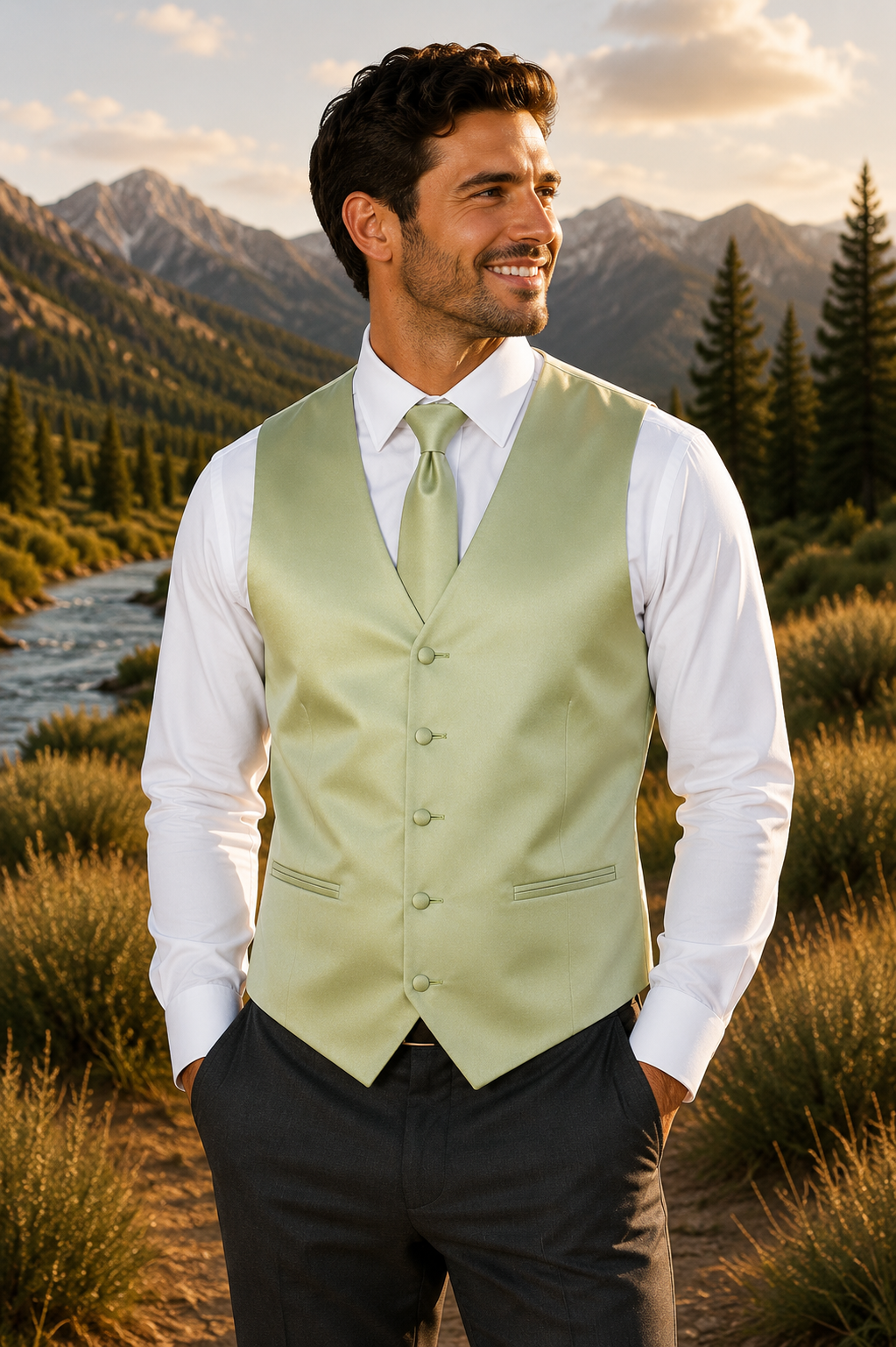 Conjuntos de chaleco y corbata de esmoquin para hombre, diseño de espalda completa en colores populares para bodas formales