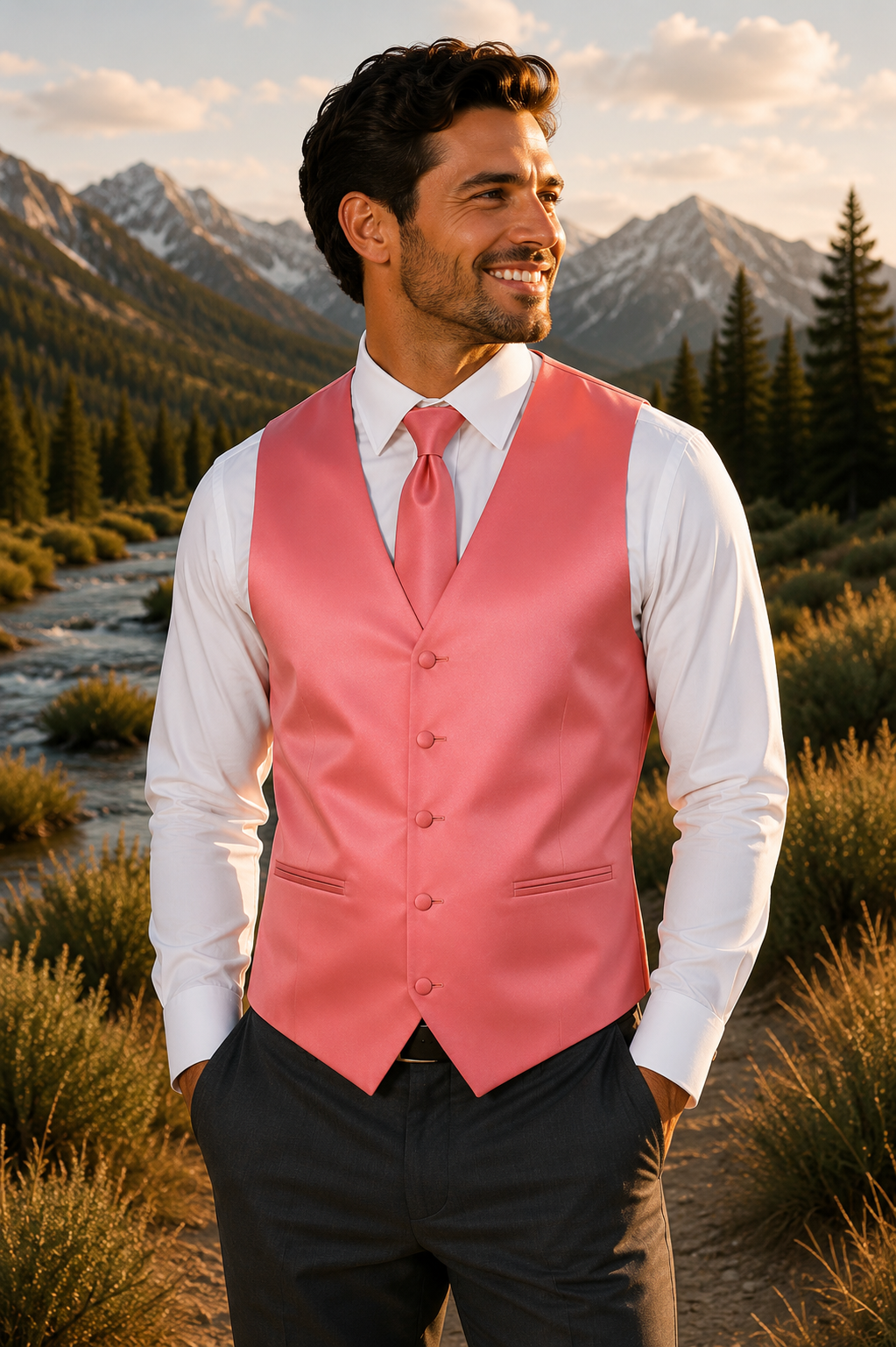 Conjuntos de chaleco y corbata de esmoquin para hombre, diseño de espalda completa en colores populares para bodas formales