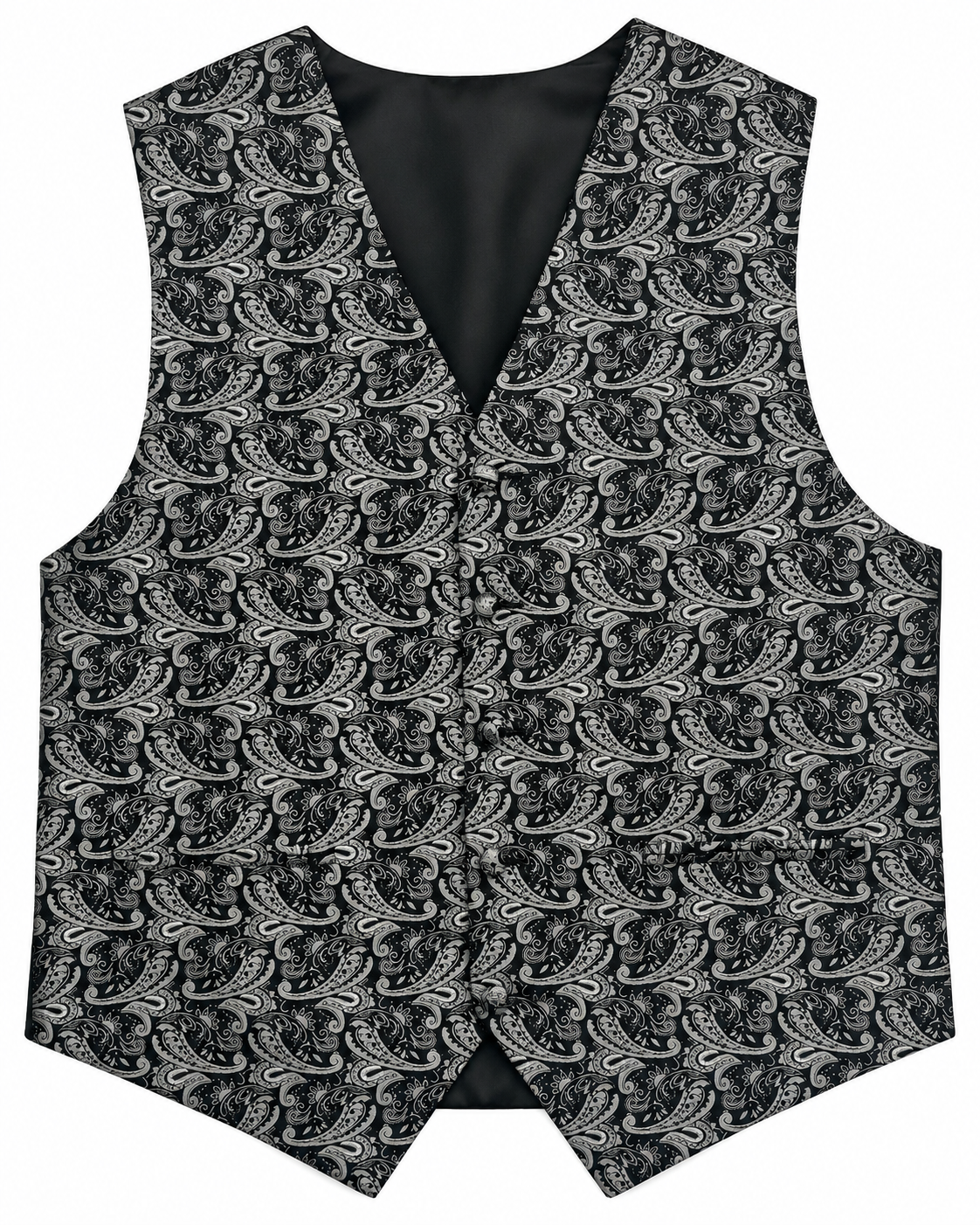 Paisley Black / Silver men's vest set vest-only product view on white