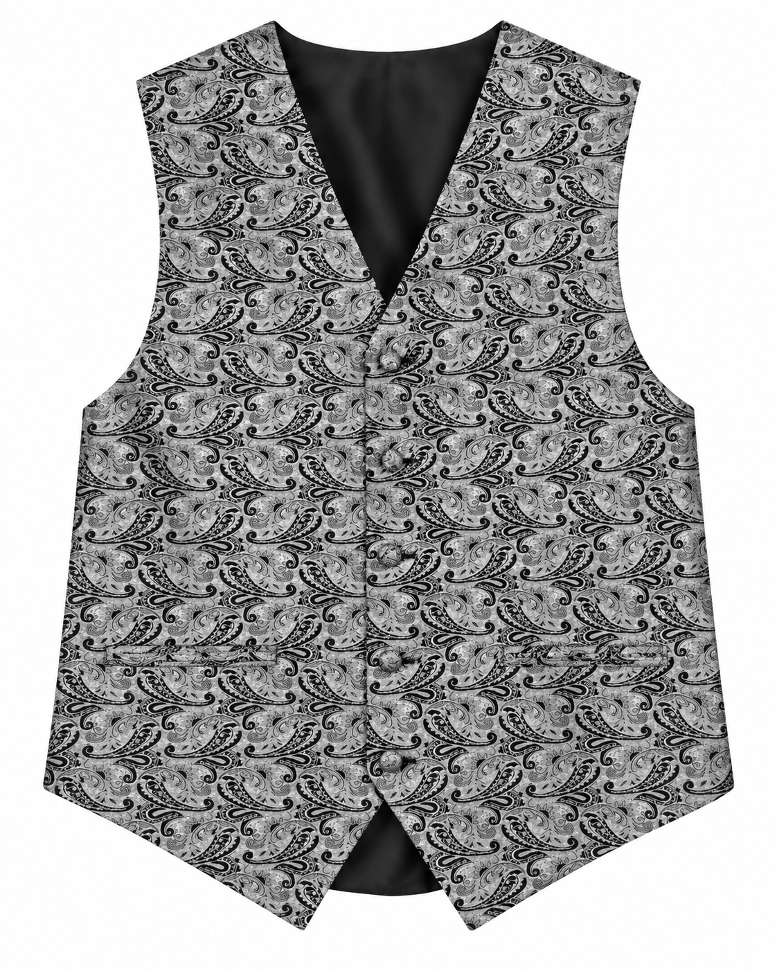 Paisley Silver / Black men's vest set vest-only product view on white