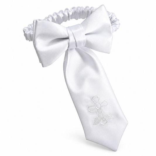 Boys First Holy Communion White Embroidered Communion Cross Armband — professional product photograph