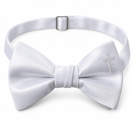 Adjustable Religious Cross Bow Tie for Boys | First Holy Communion — professional studio product photograph