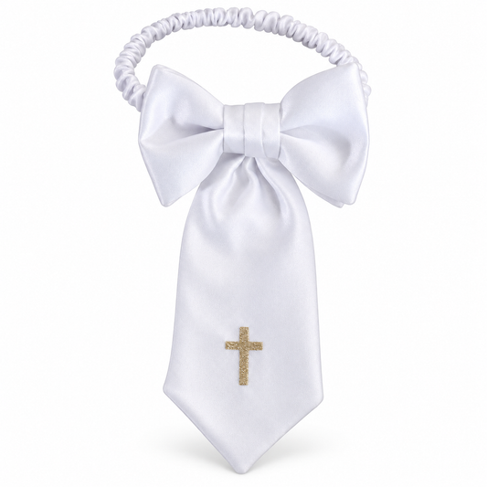 Boys First Holy Communion White Embroidered Religious Cross Armband — professional product photograph