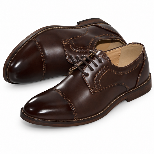 Boys Matte Brown Cap Toe Lace up Dress Shoes — professional product photograph