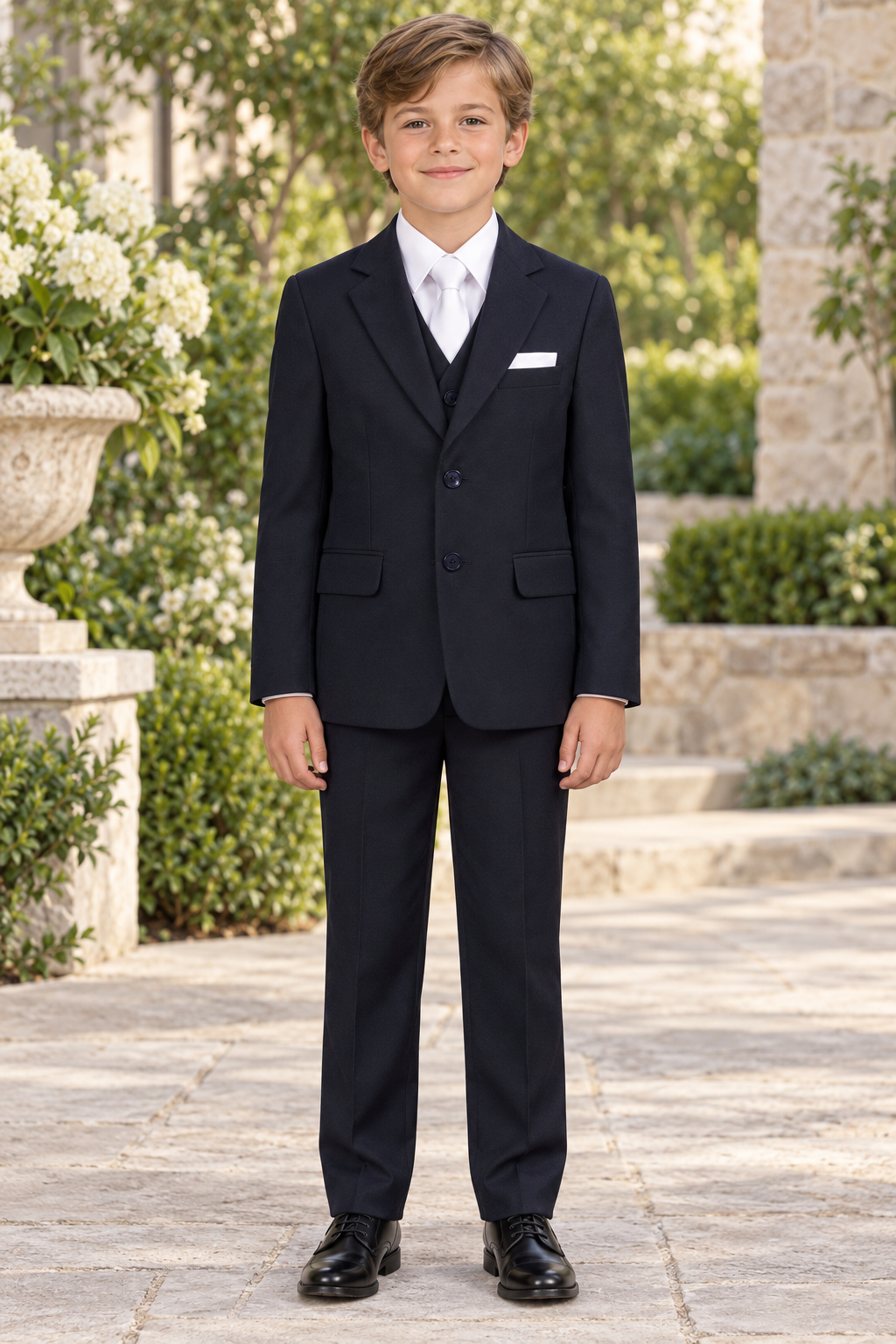 Boys 5-Piece Navy Suit Set First Holy Communion — professional product photograph