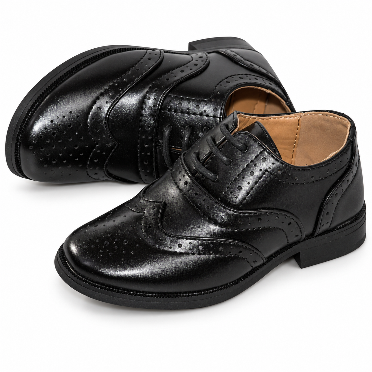 Boys Oxford Wing-Tip Lace Up Dress Shoes — professional product photograph