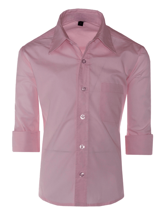 Boys Slim Fit Long Sleeve Dress Shirt – Button - Front, Chest Pocket, Adjustable Cuffs, Available in 10 Colors, Sizes 2 - 18 - Tuxgear