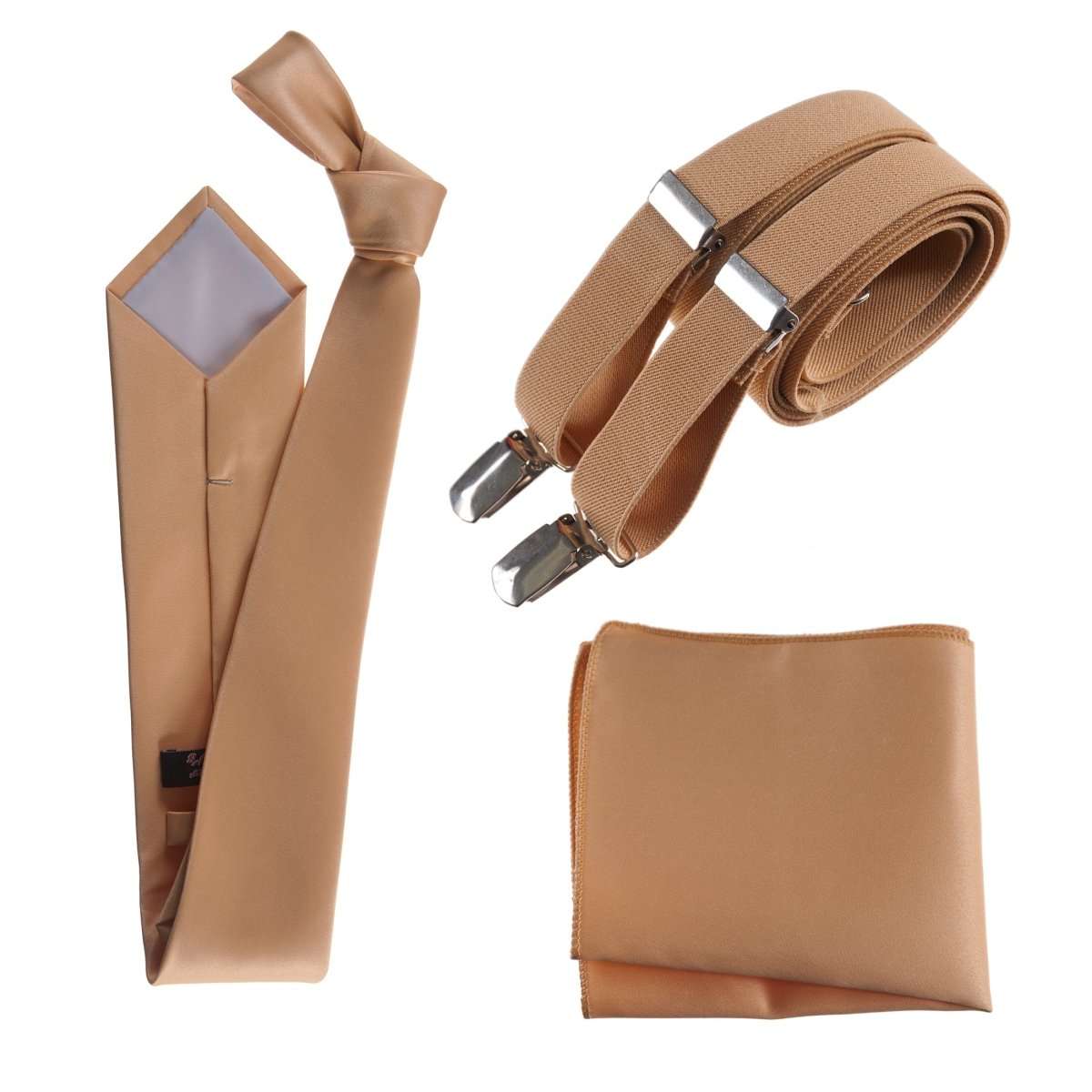 Classic Windsor Self Tie Necktie Suspenders and Pocket Square - Tuxgear