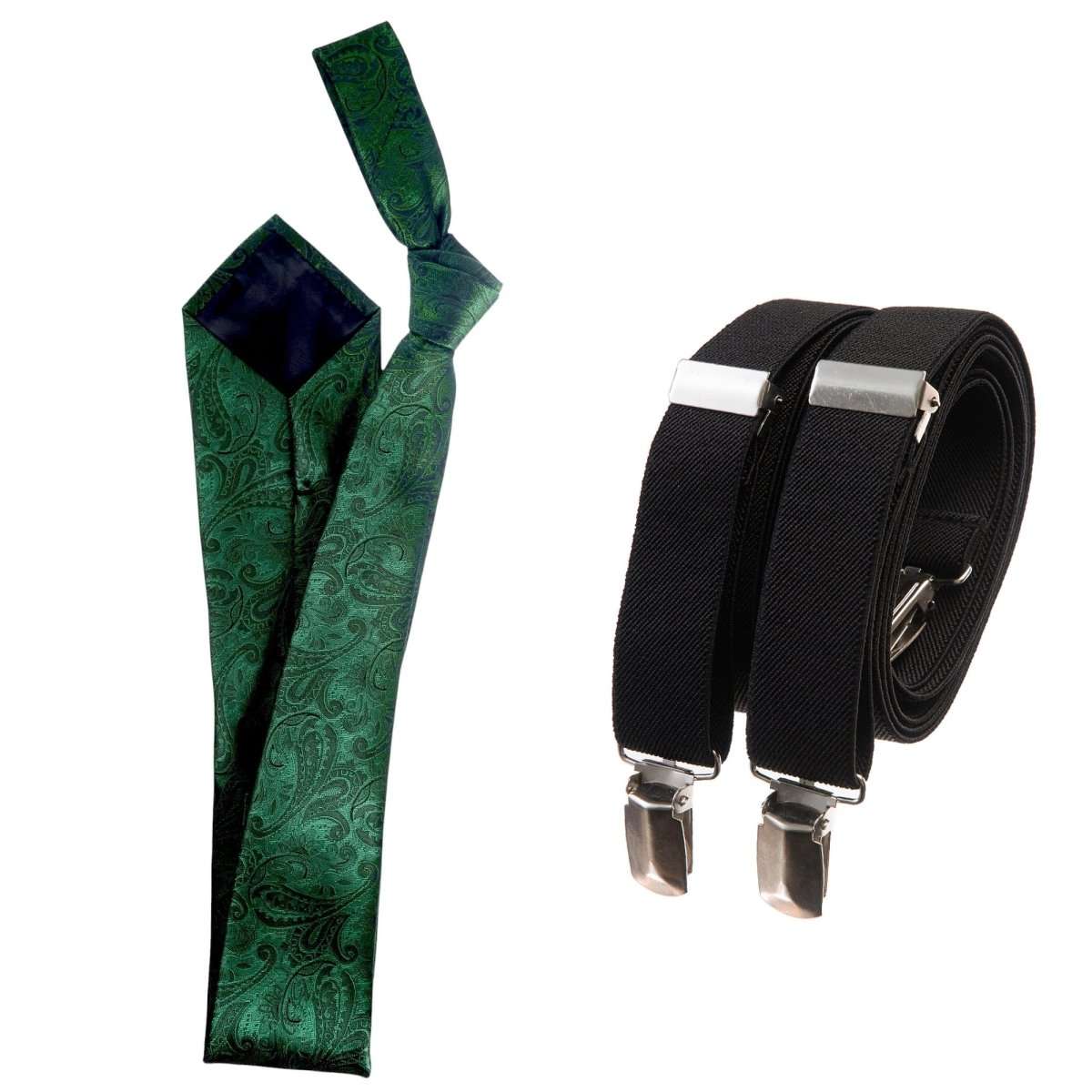 Classic Windsor Self Tie Paisley Jacquard Necktie and Suspenders - Tuxgear