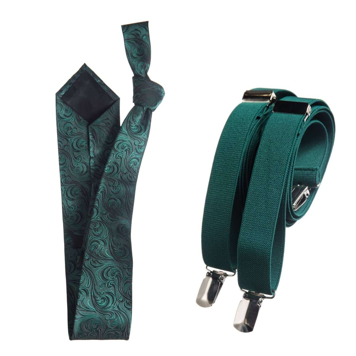 Classic Windsor Self Tie Paisley Jacquard Necktie and Suspenders - Tuxgear