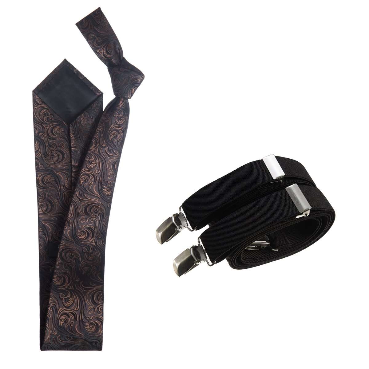 Classic Windsor Self Tie Paisley Jacquard Necktie and Suspenders - Tuxgear