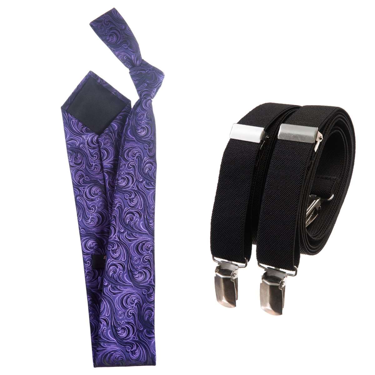 Classic Windsor Self Tie Paisley Jacquard Necktie and Suspenders - Tuxgear