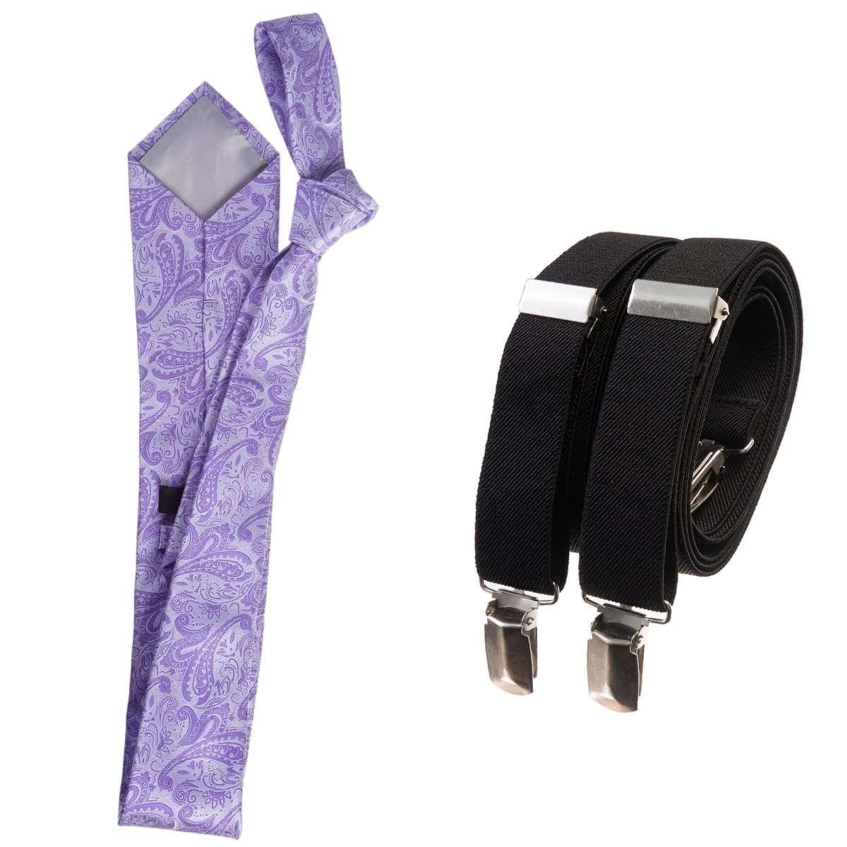 Classic Windsor Self Tie Paisley Jacquard Necktie and Suspenders - Tuxgear