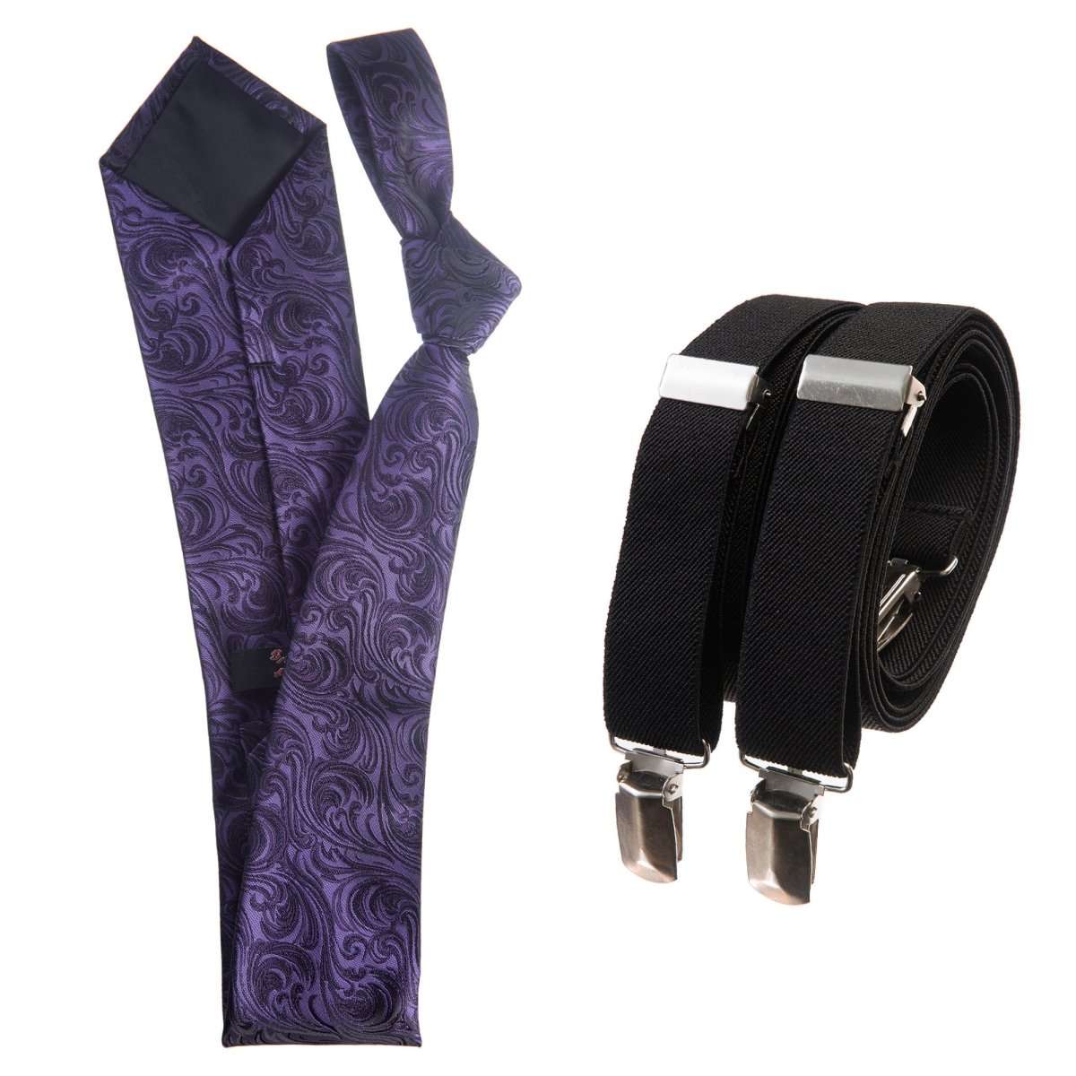 Classic Windsor Self Tie Paisley Jacquard Necktie and Suspenders - Tuxgear