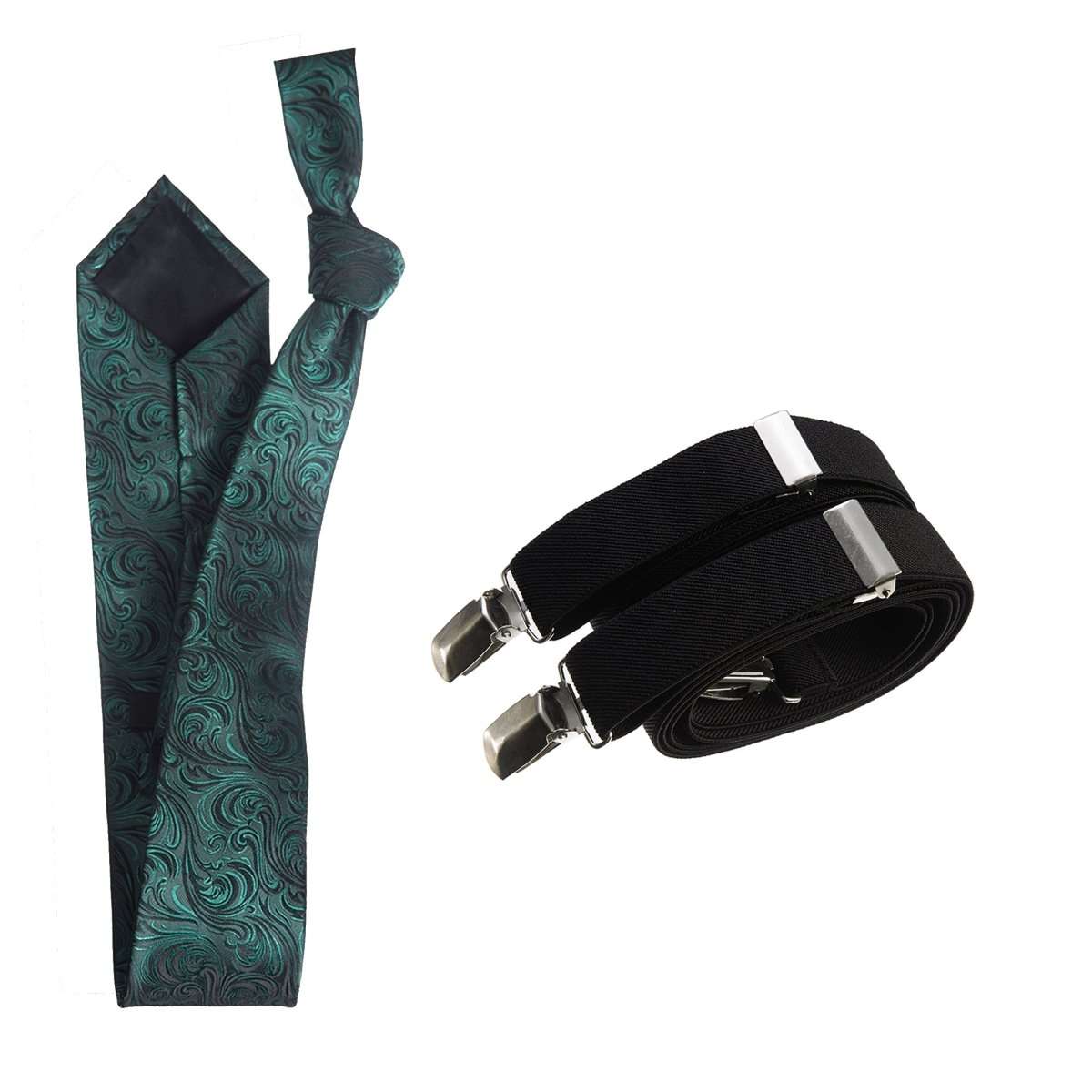 Classic Windsor Self Tie Paisley Jacquard Necktie and Suspenders - Tuxgear