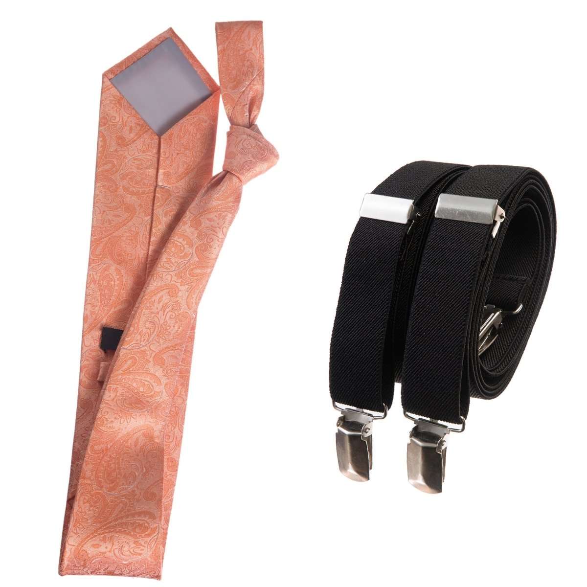 Classic Windsor Self Tie Paisley Jacquard Necktie and Suspenders - Tuxgear