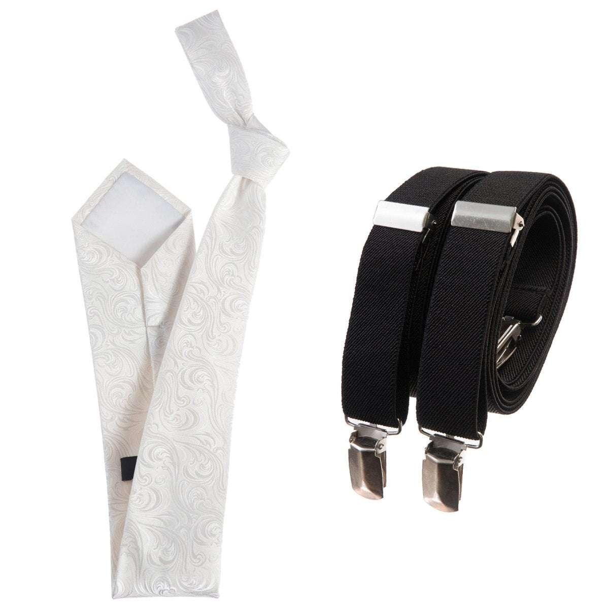 Classic Windsor Self Tie Paisley Jacquard Necktie and Suspenders - Tuxgear