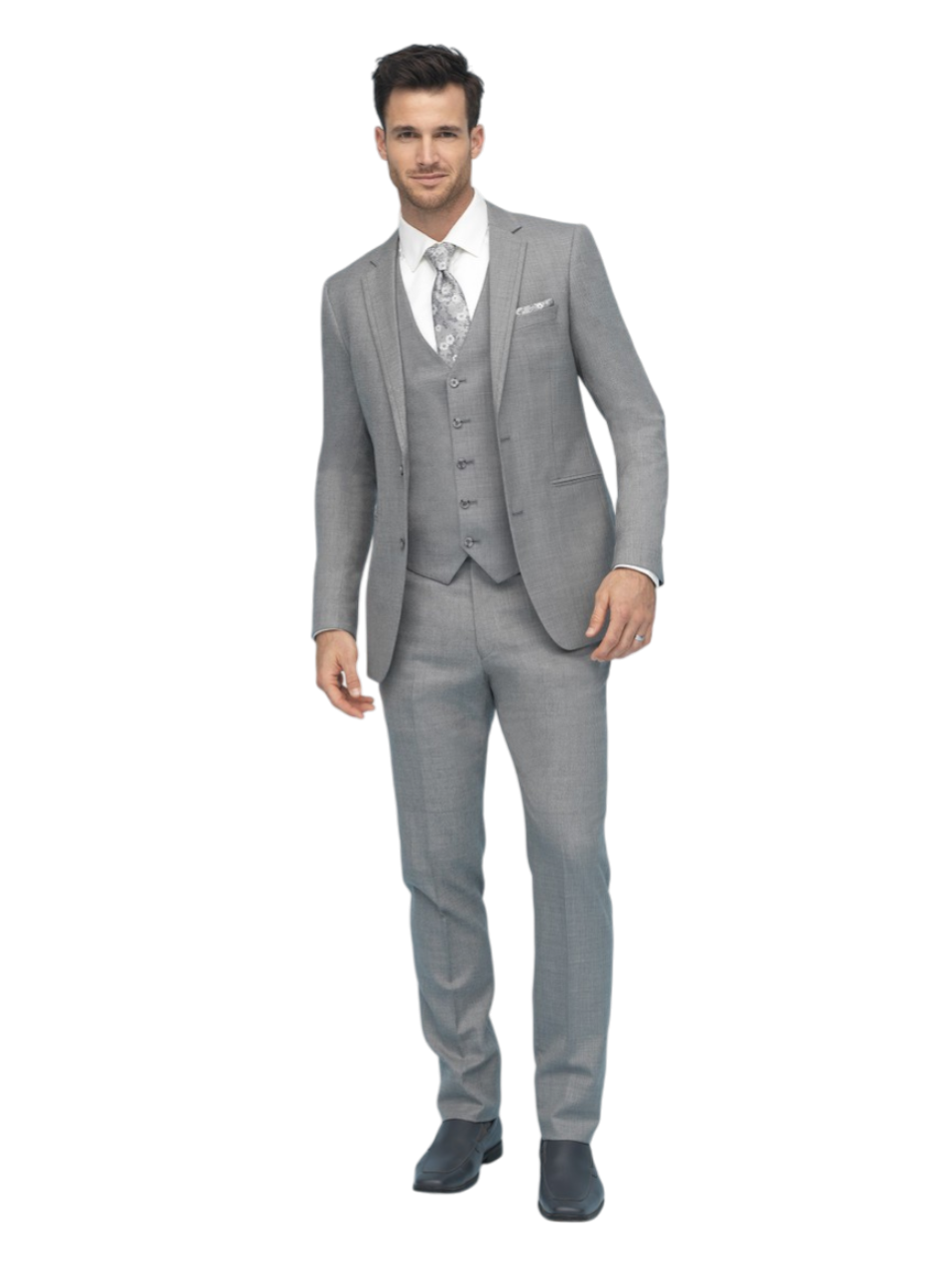 "The Brunswick" Men's Slim Fit Linen Grey 3 Piece Suit