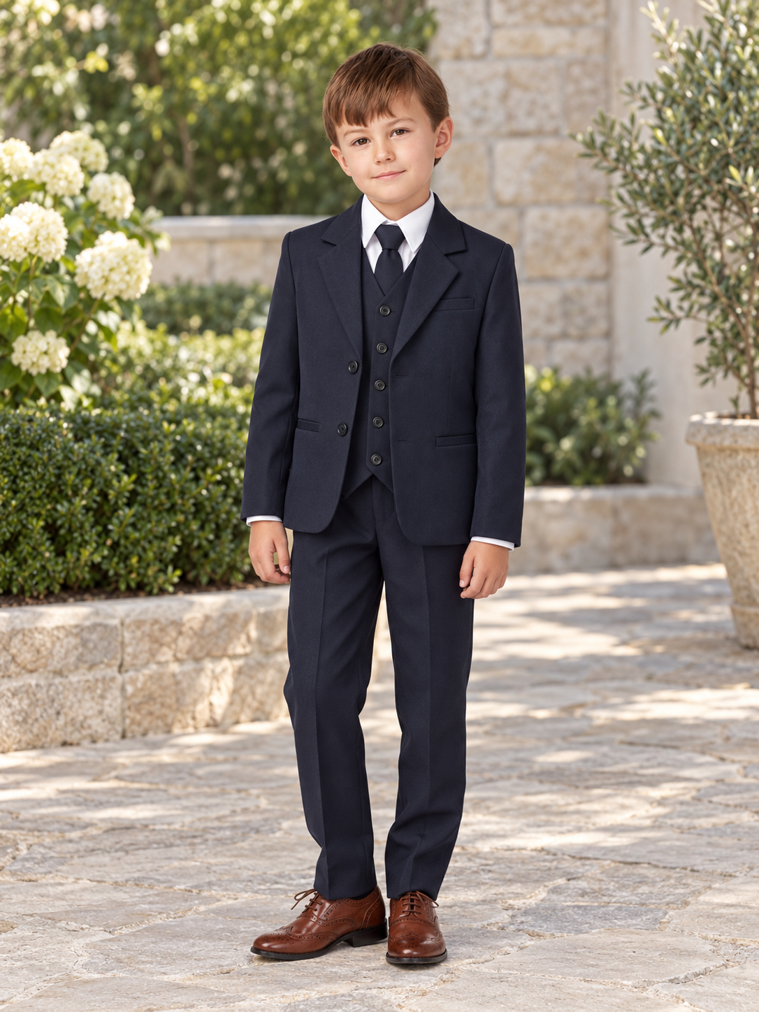 Boys Navy Blue Slim Fit Religious Suit with Necktie — professional product photograph