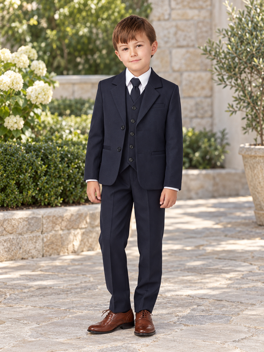 Boys Navy Blue Slim Fit Religious Suit with Necktie — professional product photograph