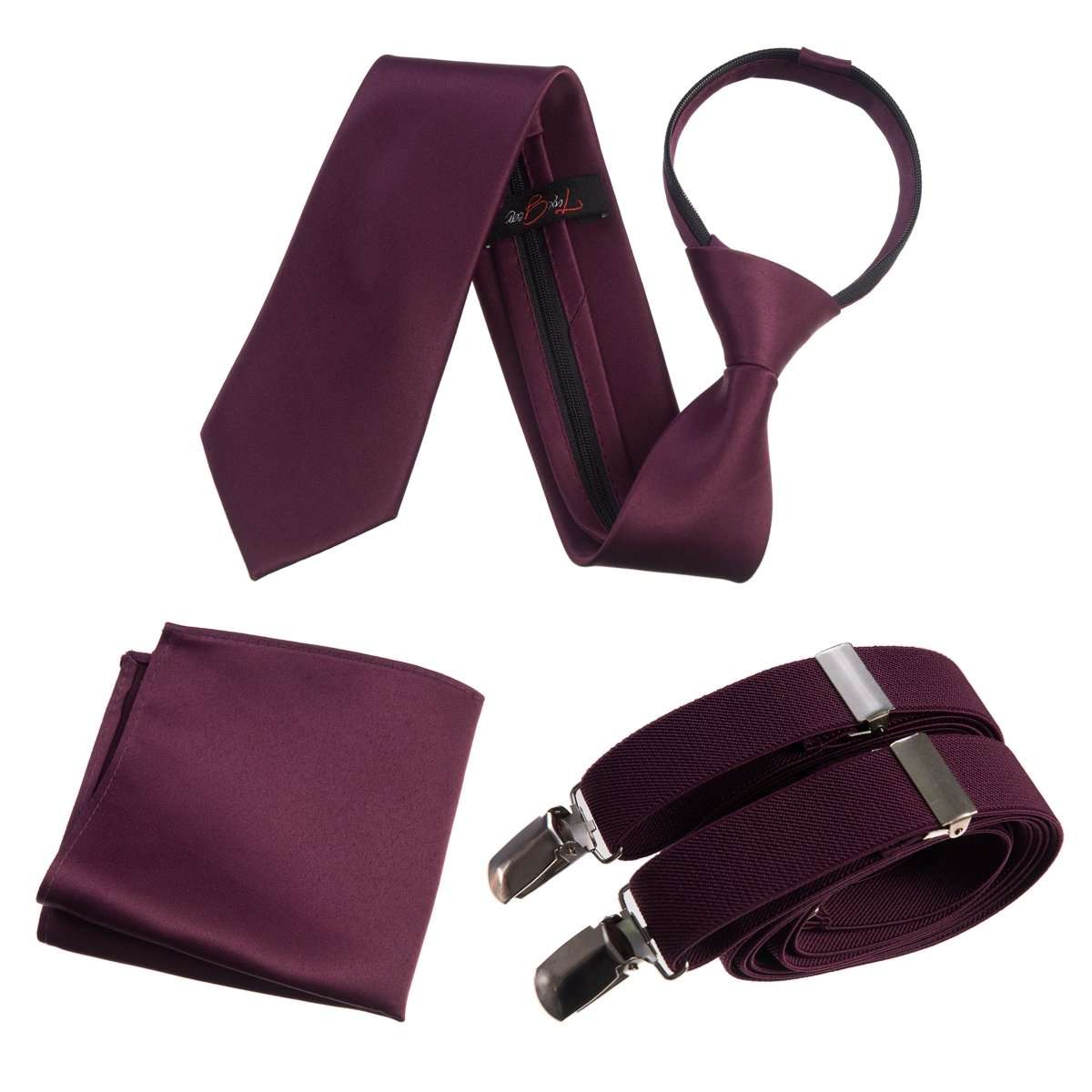 Neck Tie Pocket Square and Adjustable Stretch Suspender Set - Tuxgear