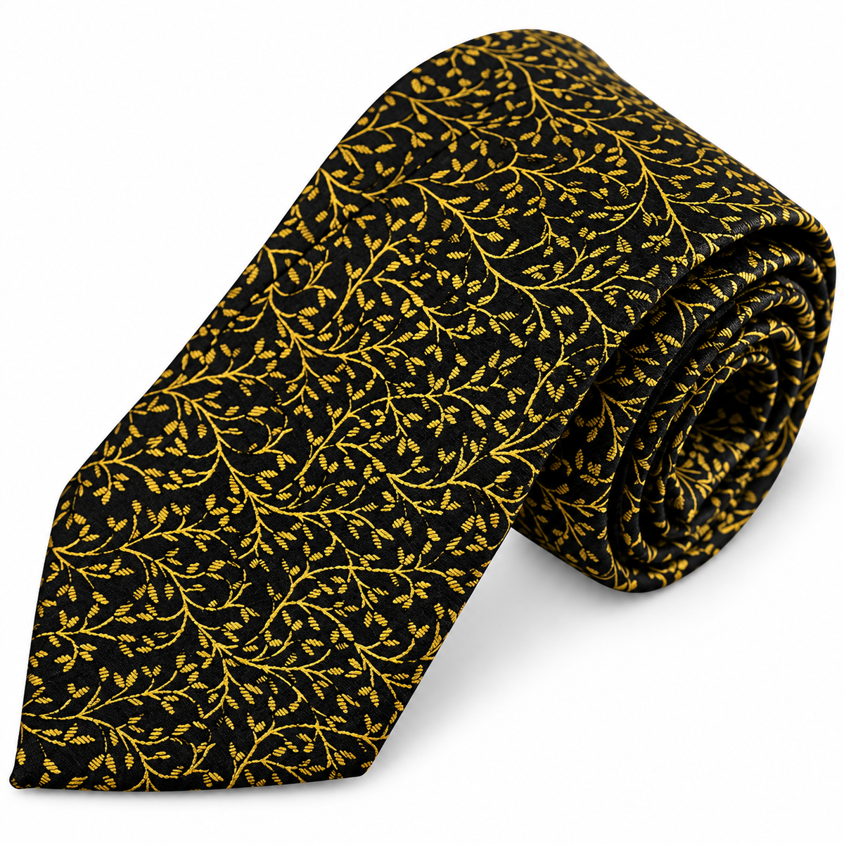 Adults Self Tie Neck Tie Vine Pattern Black and Gold — professional studio product photograph