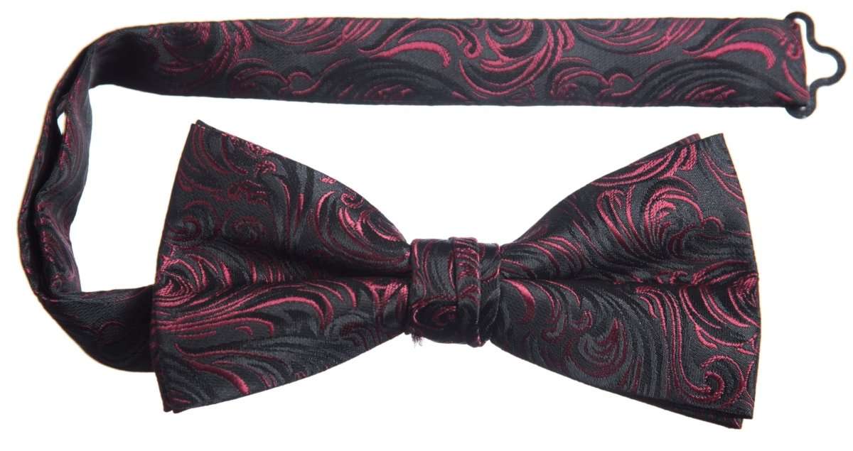 Pre - tied Adjustable Bow Tie of Satin Paisley Jacquard - Tuxgear