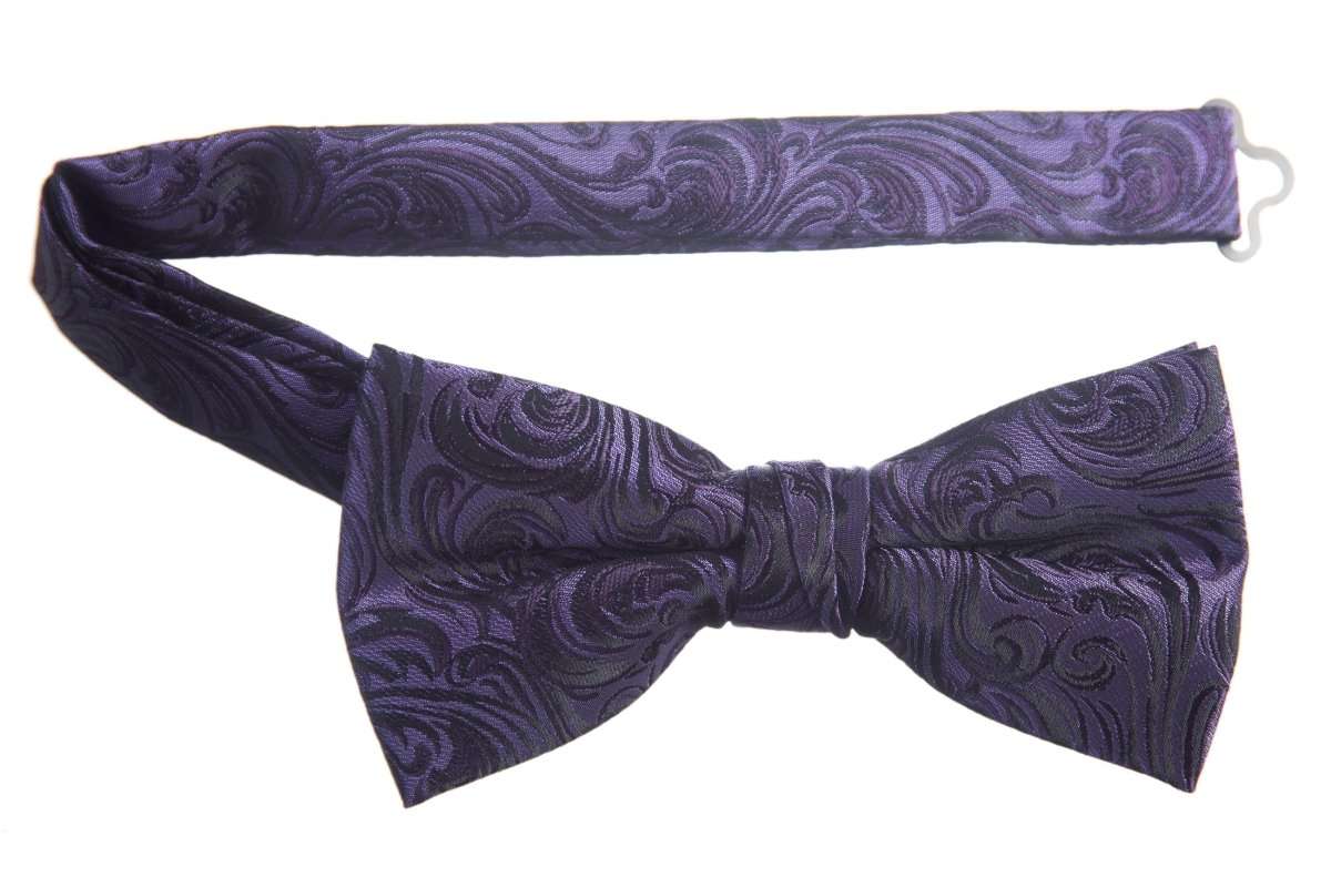 Pre - tied Adjustable Bow Tie of Satin Paisley Jacquard - Tuxgear
